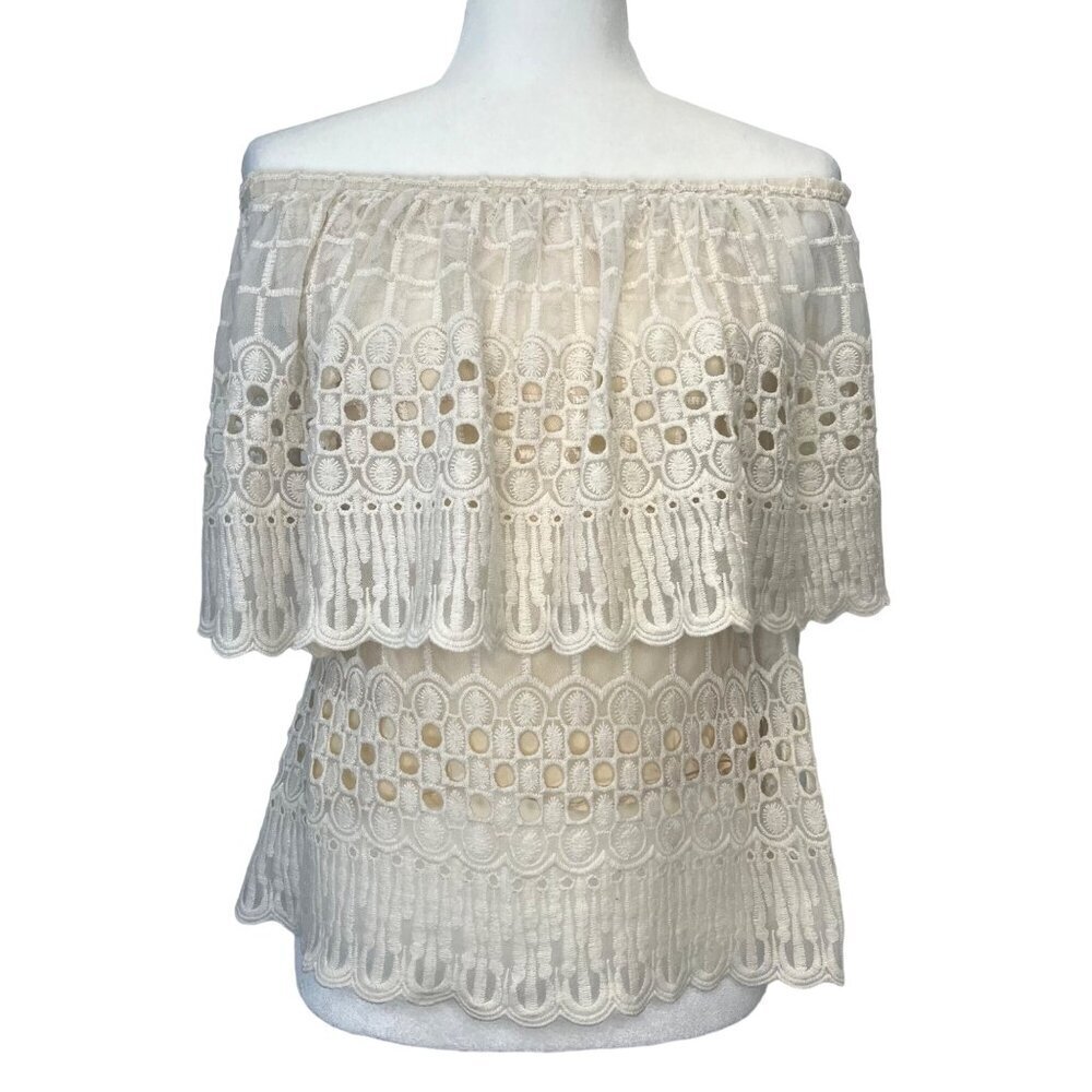 Anthropologie Harlyn Off Shoulder Blouse Boho Cream Color Ladies XS - Picture 1 of 5